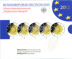 Германия 2 евро 2012, 10 лет евро  (A,D,F,G,J) PROOF