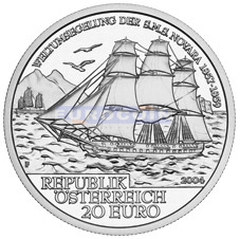 Австрия 20 евро 2004 Фрегат «Новара»