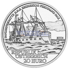 Австрия 20 евро 2004 Фрегат «Фердинанд Макс»
