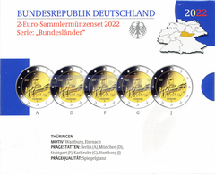 Германия 2 евро 2022 Тюрингия (A,D,F,G,J) PROOF