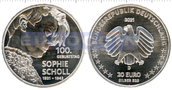Германия 20 евро 2021 Софи Шолль