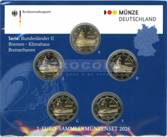 Германия 2 евро 2026 Бремен (A,D,F,G,J) BU