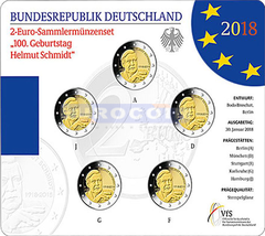 Германия 2 евро 2018 Гельмут Шмидт (A,D,F,G,J) BU