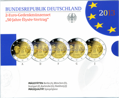 Германия 2 евро 2013 Елисейский договор (A,D,F,G,J) PROOF