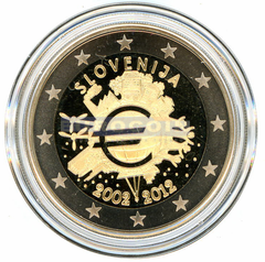 Словения 2 евро 2012, 10 лет евро PROOF